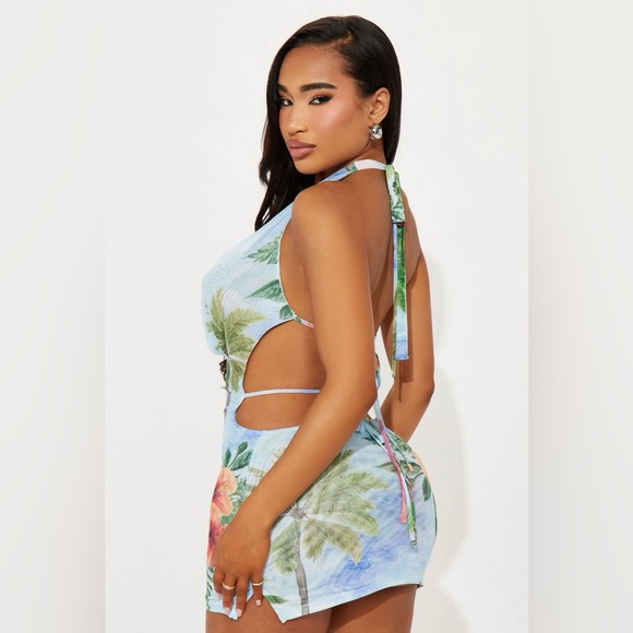 Fashion Nova Danielle Tropical Palm Tree Micro Mini Dress Small - Picture 4 of 5